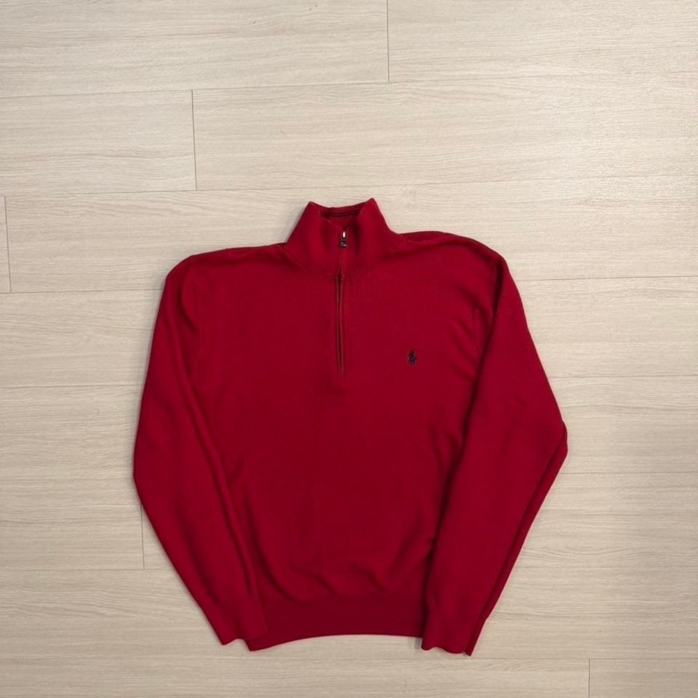 Polo Ralph Lauren 100% Cotton Red Quarter Zip Pullover Sweater Men's Size XL